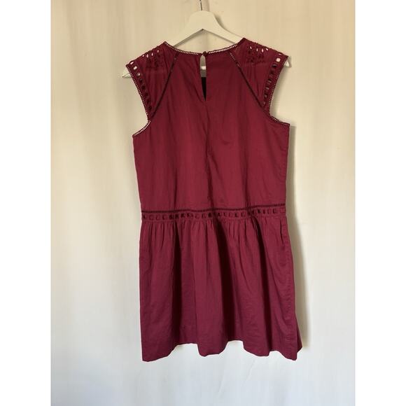 LOFT Ann Taylor Dress Small Petite Burgundy Mini Sleeveless Embroidered Boho - Picture 2 of 11